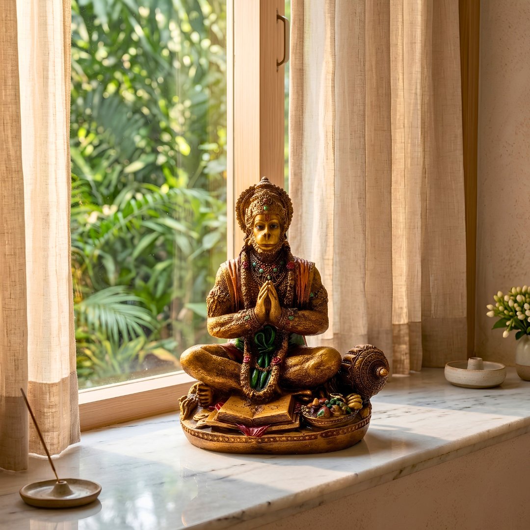 Handcrafted Hanuman Ji in Namaskar Mudra with Sacred Ramayana