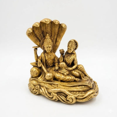 Laxmi Narayan Brass Murti – Vishnu Lakshmi on Sheshnag | 100% Pure Brass | Handmade & Energised