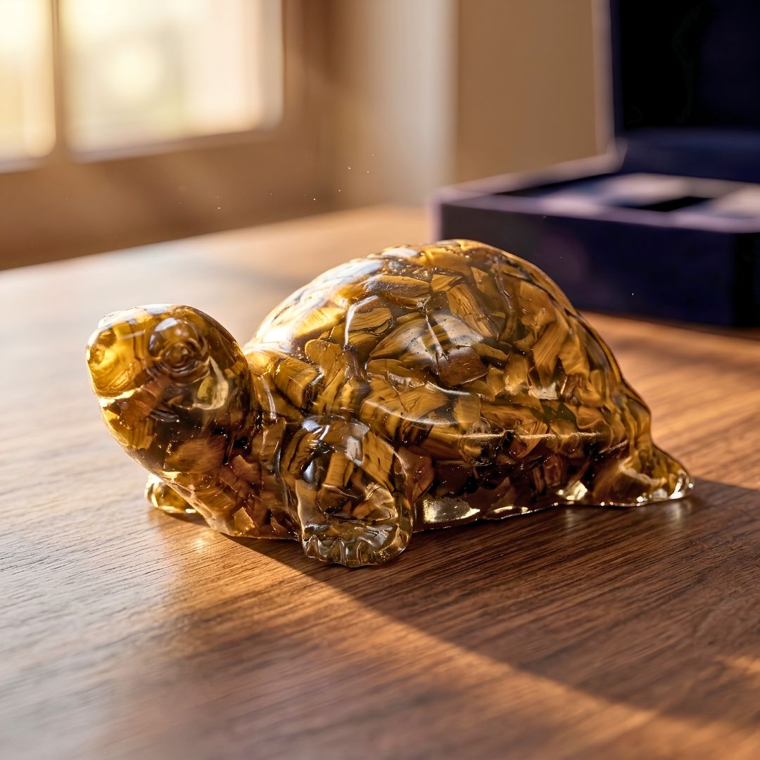 The Royal Drishti: Golden Tiger Eye Prosperity Turtle