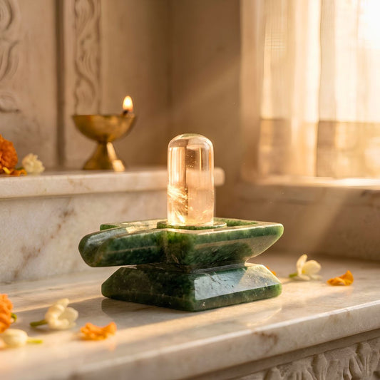 Sphatik Shivling on Green Jade Base – Pooja & Vastu Crystal