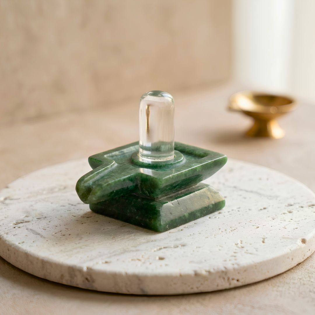 Sphatik Shivling on Green Jade Base – Pooja & Vastu Crystal
