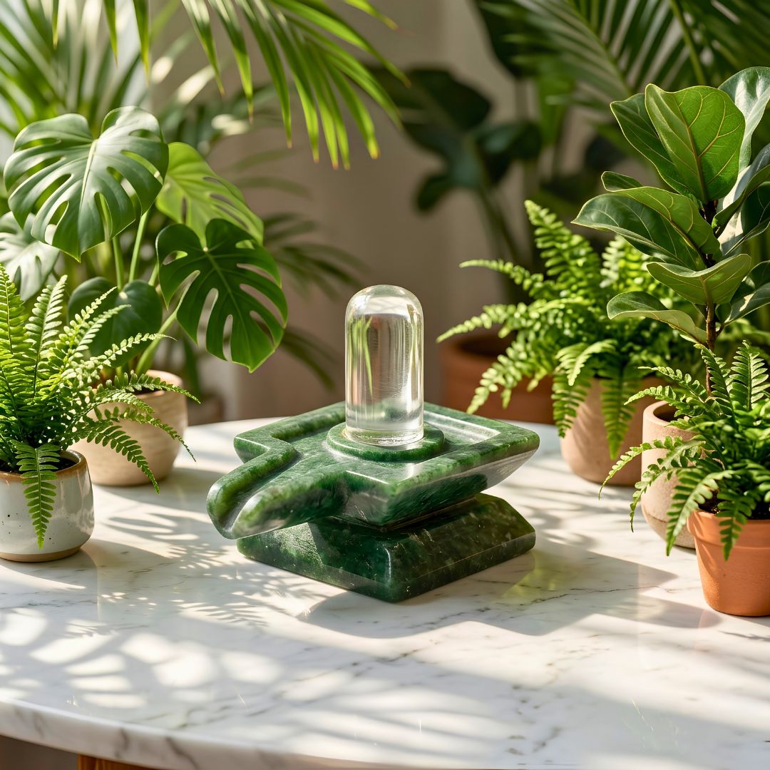 Sphatik Shivling on Green Jade Base – Pooja & Vastu Crystal