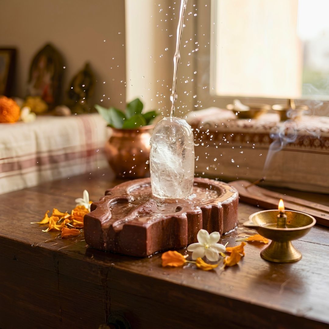 Natural Sphatik Shivling with Red Stone Jaladhari – For Pooja, Healing & Vastu