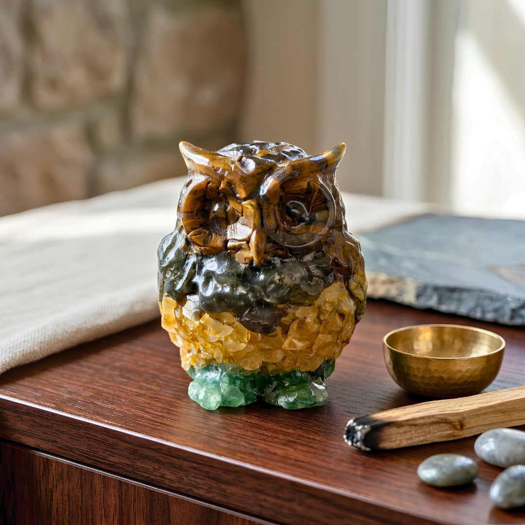 Orgone Gemstone Owl Figurine for Wealth & Vastu