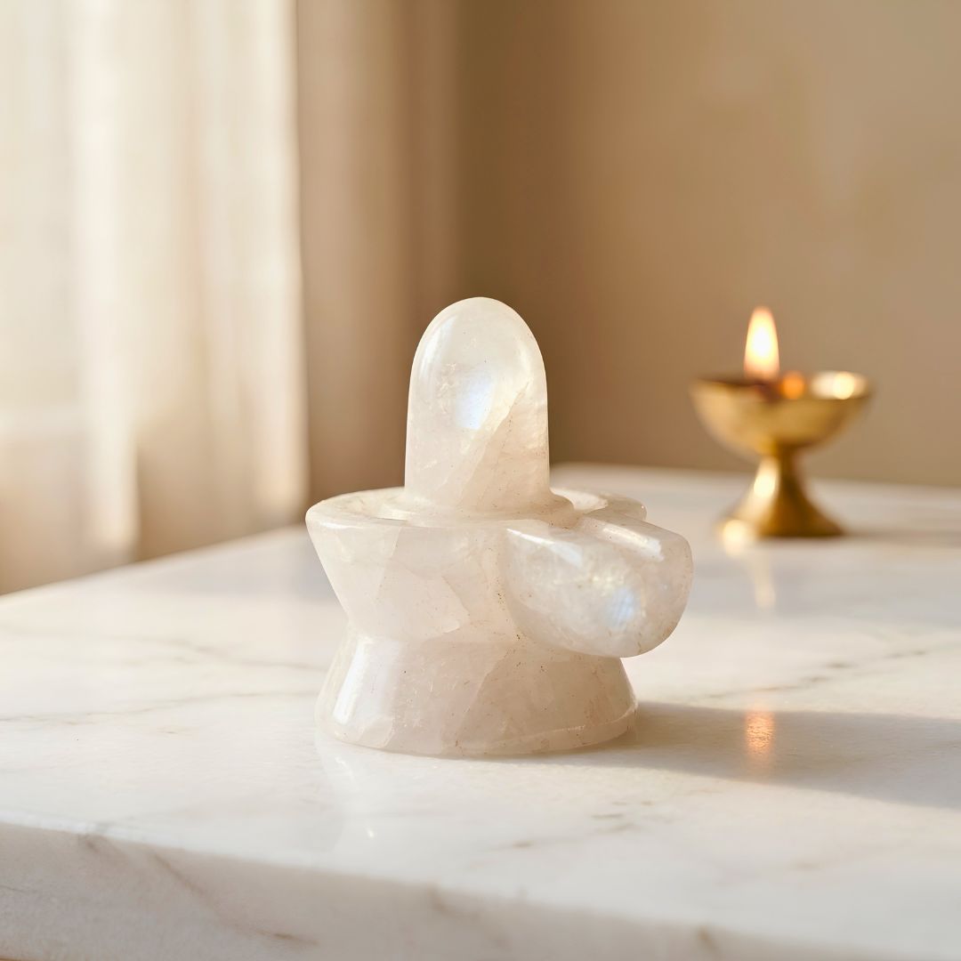 Natural Moonstone Shivling with Integrated Jaladhari
