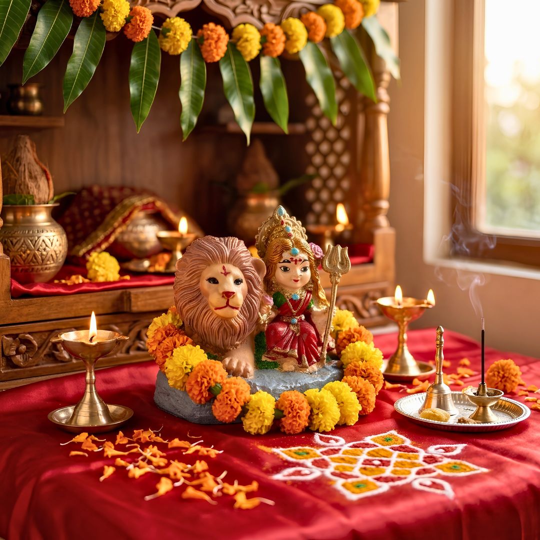 Handcrafted Divine Maa Durga Statue with Lion & Trishul