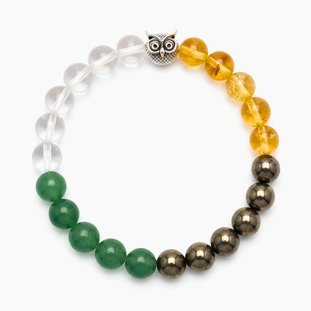 Lucky Owl Money Magnet Bracelet – Pyrite, Citrine & Green Aventurine for Wealth & Luck
