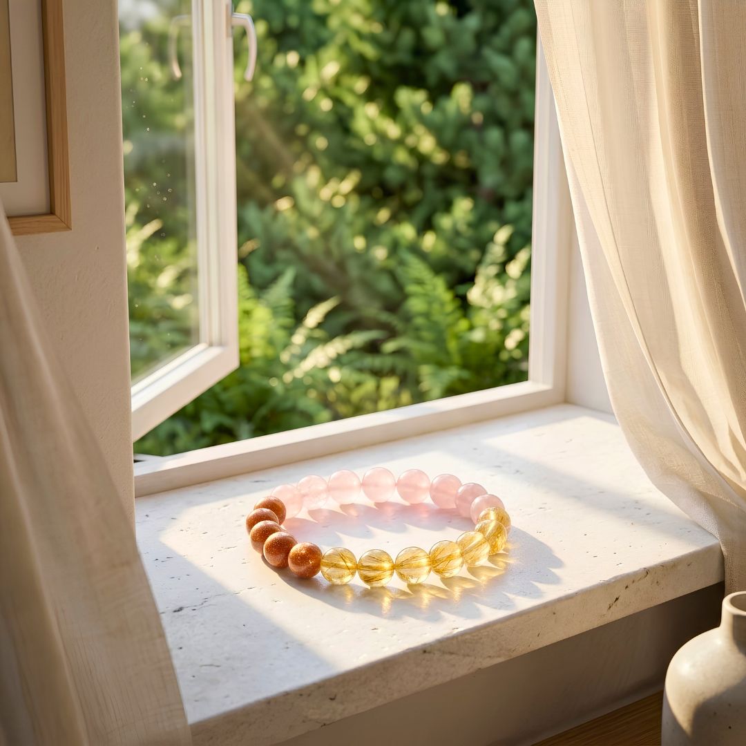Surya Love & Success Bracelet – Sunstone, Rose Quartz & Citrine for Relationships & Confidence