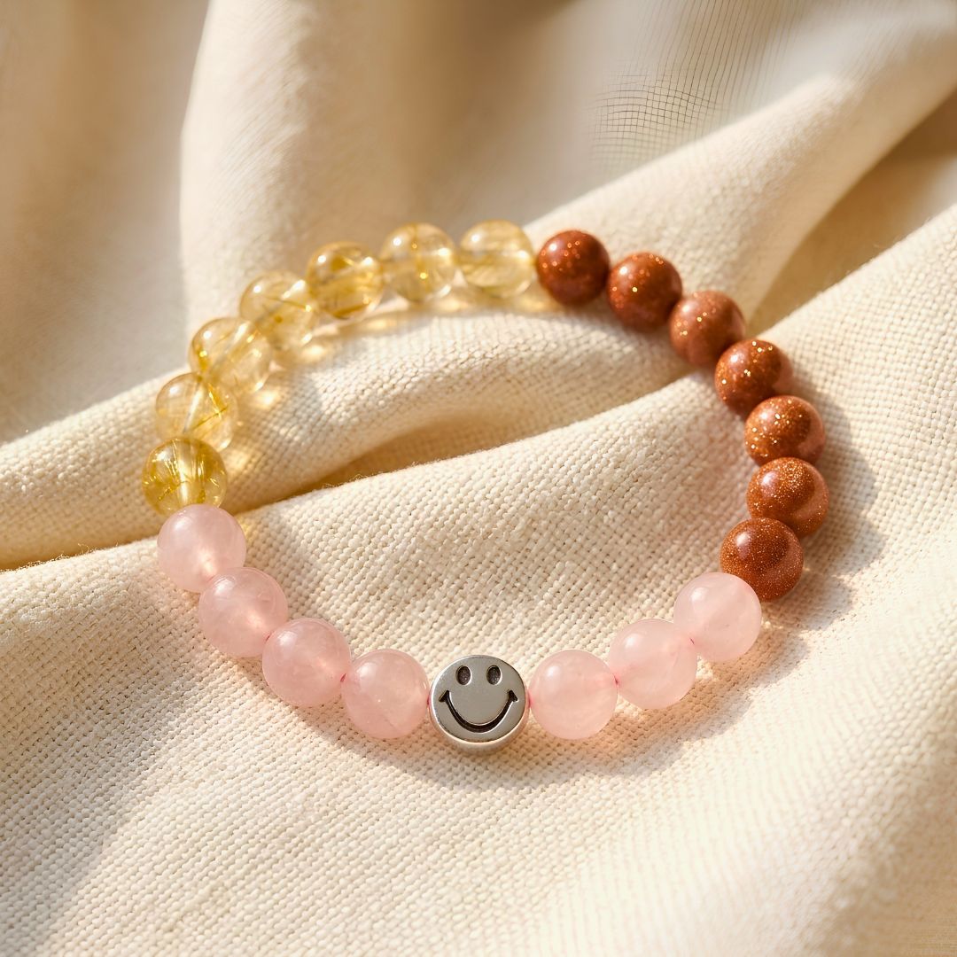 Joy & Abundance Gemstone Bracelet | Real Citrine, Sunstone & Rose Quartz Bead Stretch Bracelet