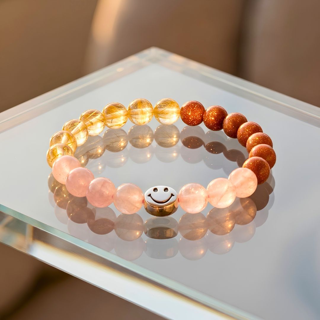 Joy & Abundance Gemstone Bracelet | Real Citrine, Sunstone & Rose Quartz Bead Stretch Bracelet