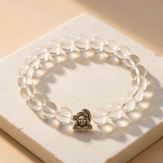 Mahadev Sphatik Bracelet – Natural Clear Quartz Crystal with Shiva Charm for Peace & Clarity