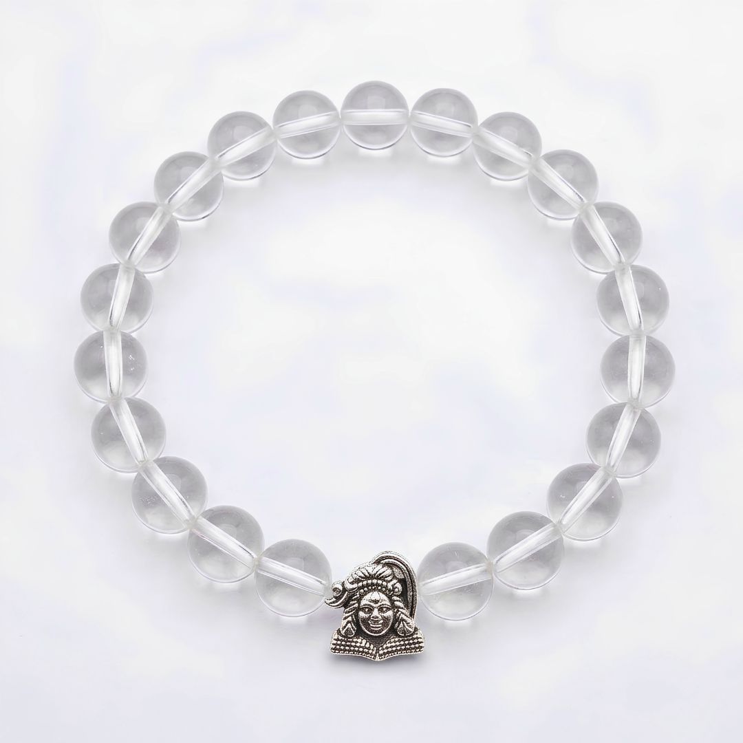 Mahadev Sphatik Bracelet – Natural Clear Quartz Crystal with Shiva Charm for Peace & Clarity