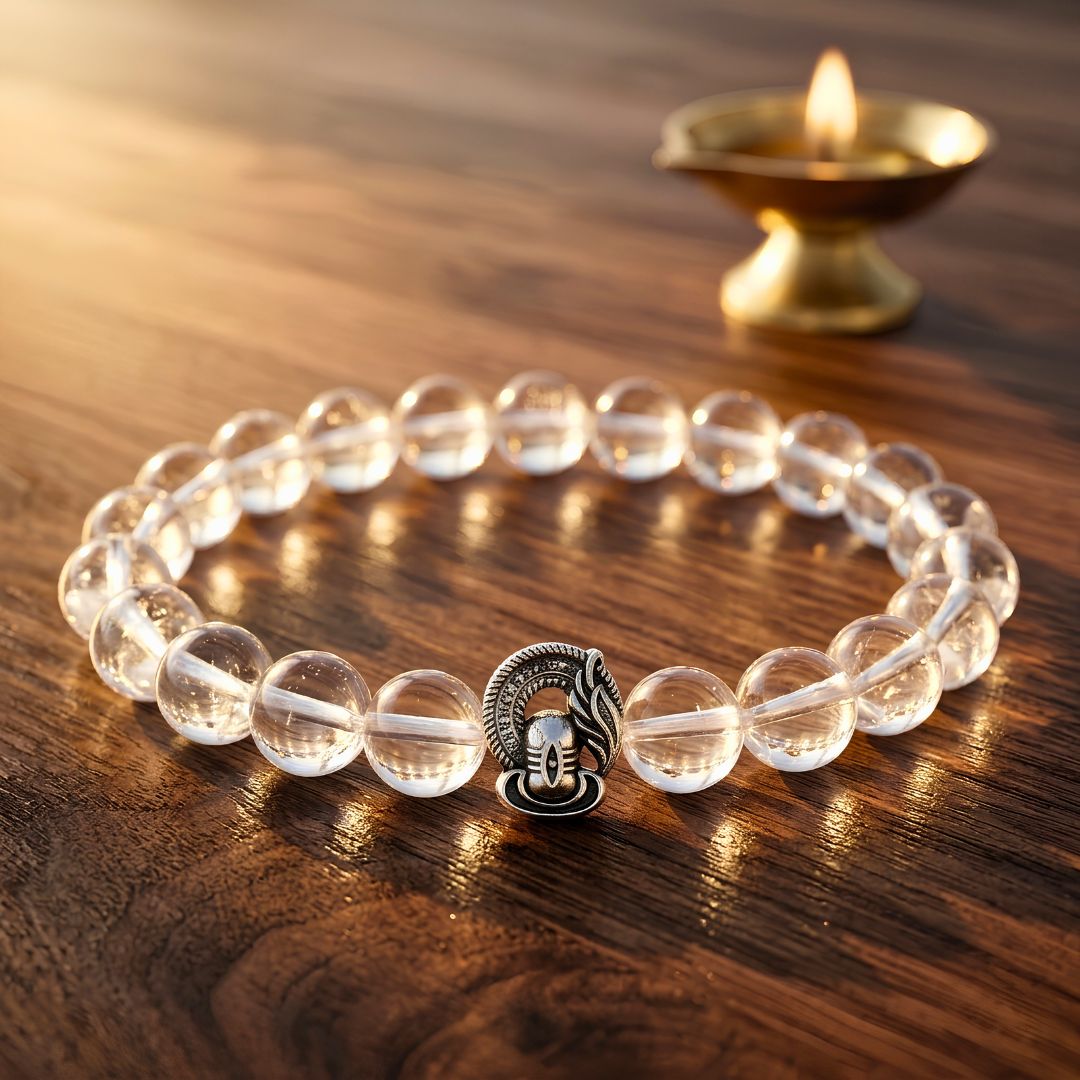 Shiv Aashirwad Sphatik Bracelet – Natural Clear Quartz with Lord Shiva Charm