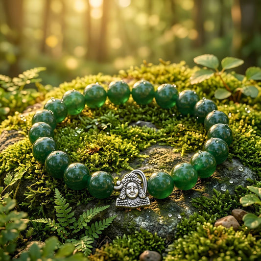 Mahadev Green Jade Bracelet – Natural Jade Stone with Shiva Charm for Prosperity & Health