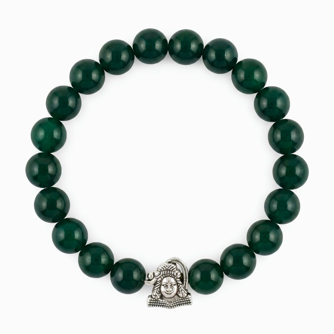 Mahadev Green Jade Bracelet – Natural Jade Stone with Shiva Charm for Prosperity & Health