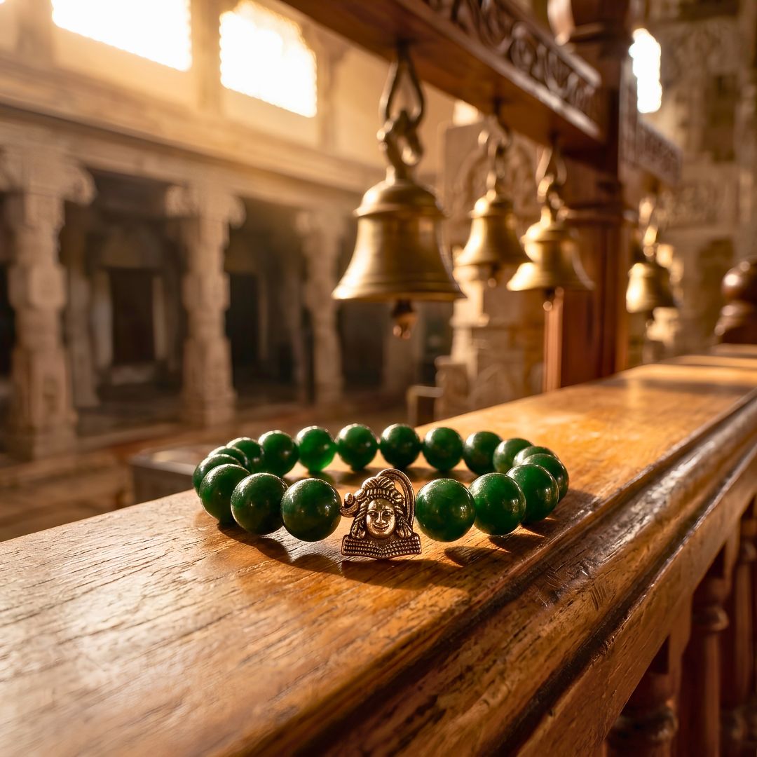Mahadev Green Jade Bracelet – Natural Jade Stone with Shiva Charm for Prosperity & Health