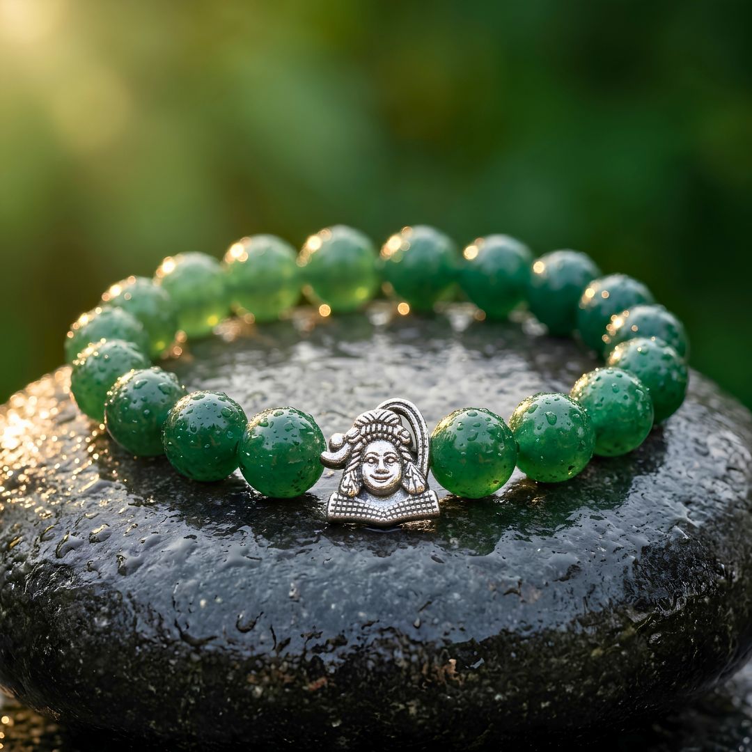 Mahadev Green Jade Bracelet – Natural Jade Stone with Shiva Charm for Prosperity & Health