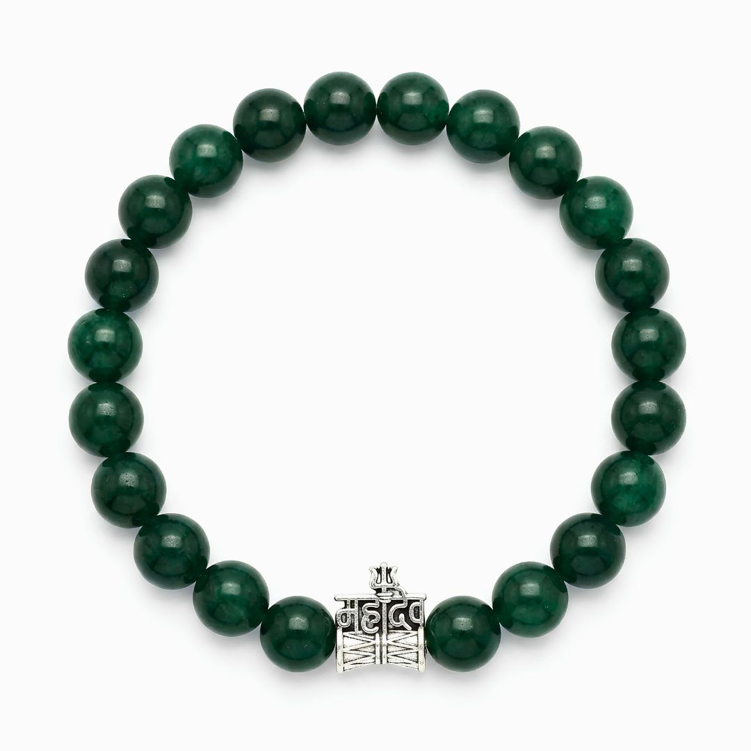 Shiv Trishul Aventurine Bracelet – Green Aventurine Lucky Stone with Damru-Trishul Charm