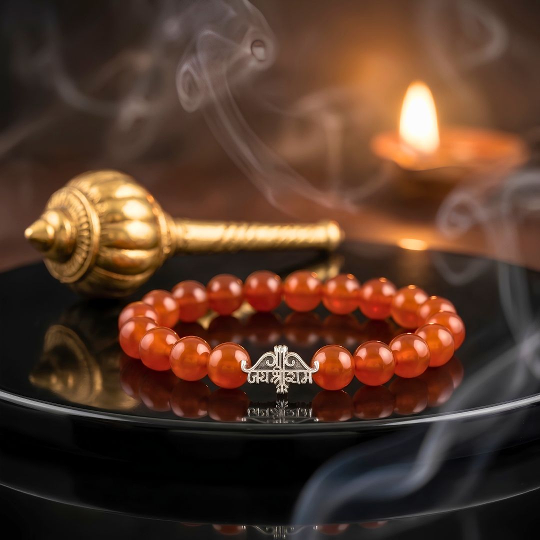 Jai Shree Ram Carnelian Bracelet – Natural Red Carnelian for Courage, Energy & Devotion