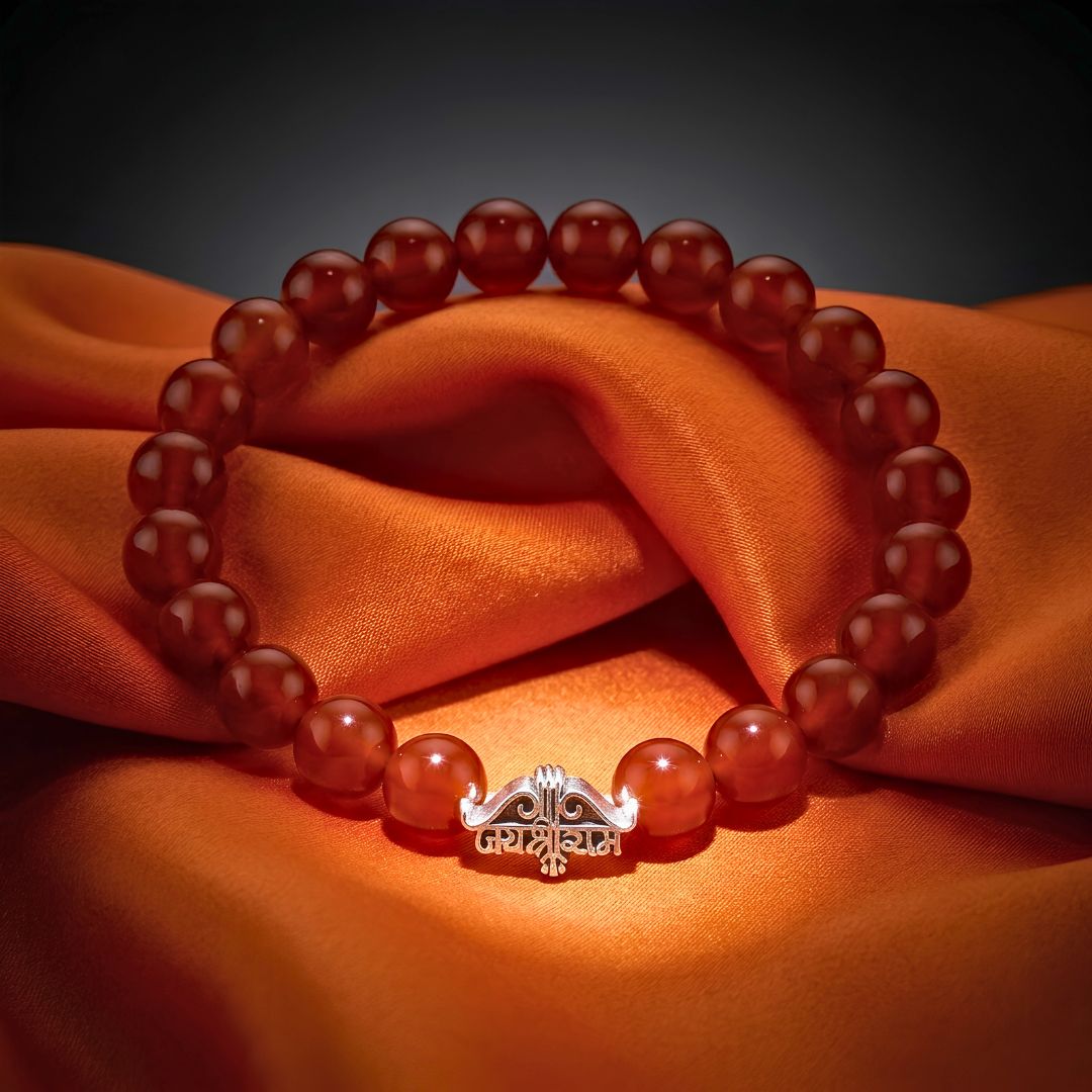Jai Shree Ram Carnelian Bracelet – Natural Red Carnelian for Courage, Energy & Devotion