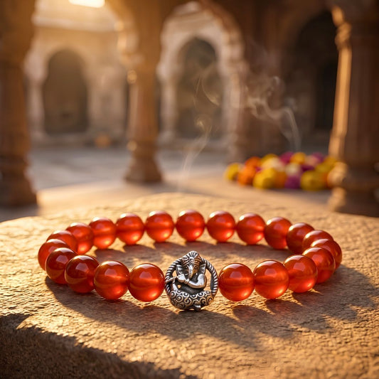 Vighnaharta Ganesh Bracelet – Orange Agate Stone for Luck & Removing Obstacles