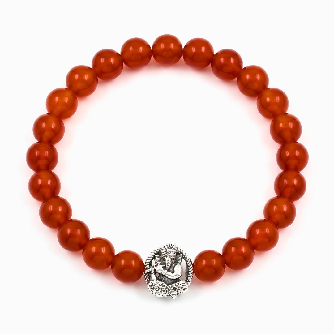 Vighnaharta Ganesh Bracelet – Orange Agate Stone for Luck & Removing Obstacles