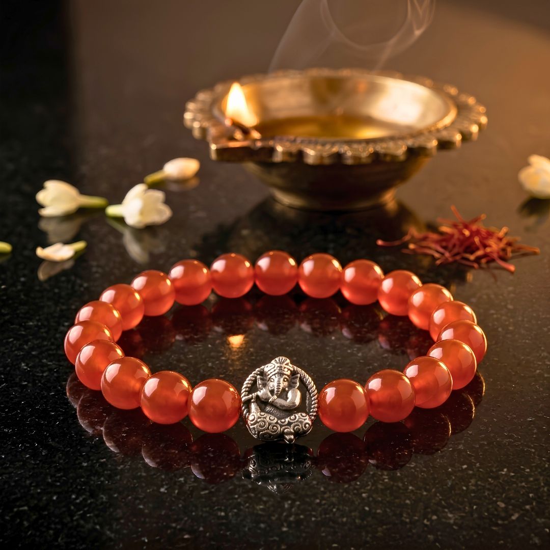 Vighnaharta Ganesh Bracelet – Orange Agate Stone for Luck & Removing Obstacles
