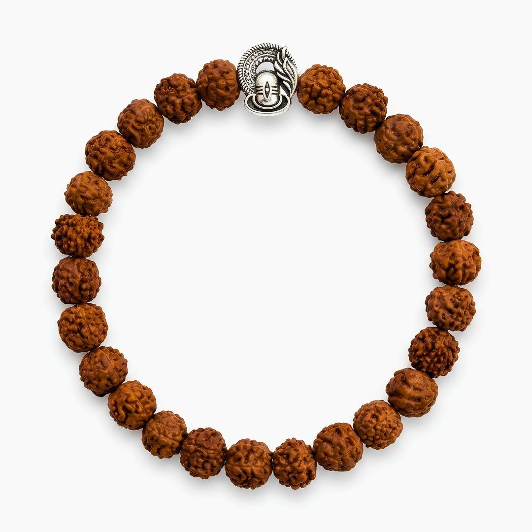Shiv Raksha Rudraksha Bracelet – Original Beads with Silver Shivling Charm