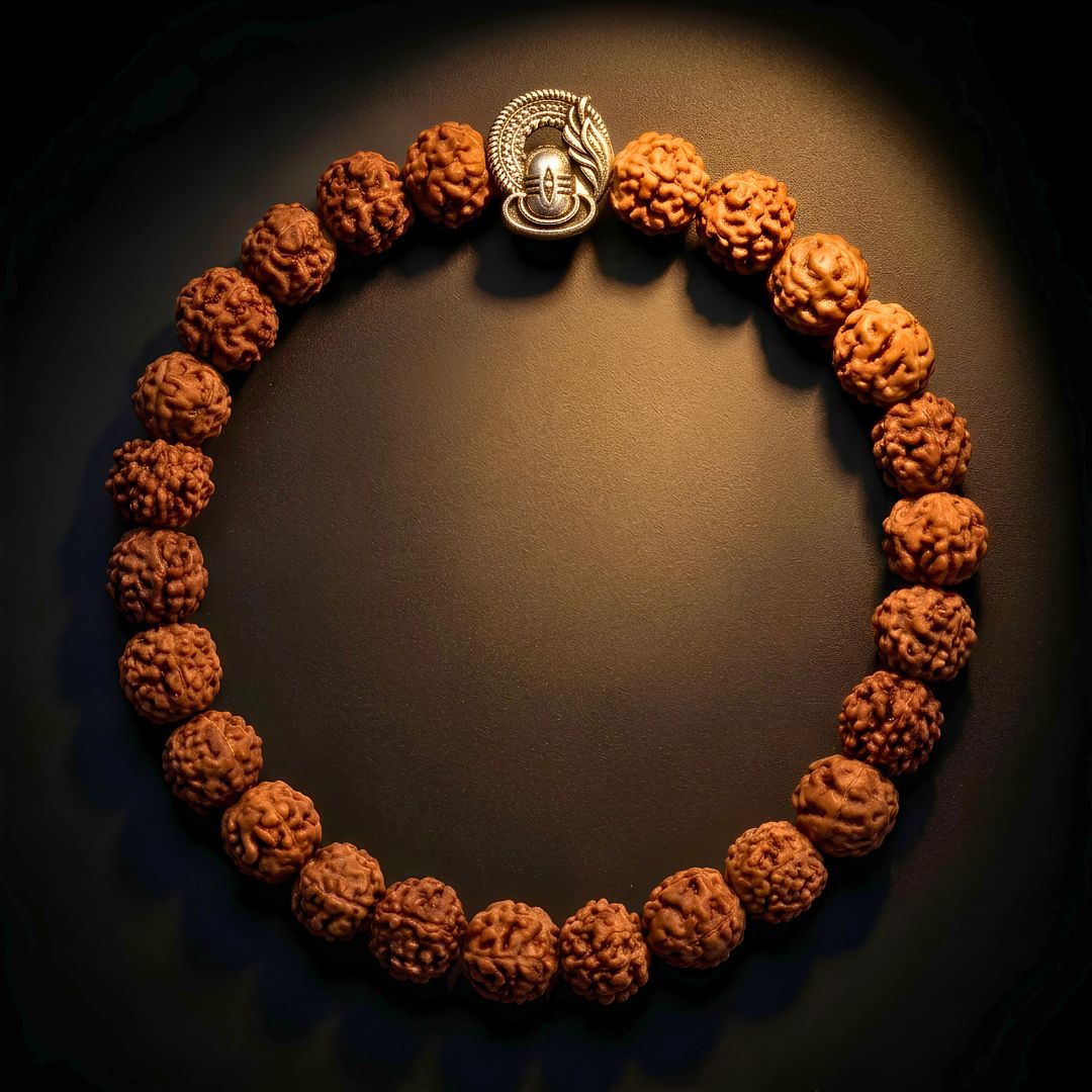 Shiv Raksha Rudraksha Bracelet – Original Beads with Silver Shivling Charm