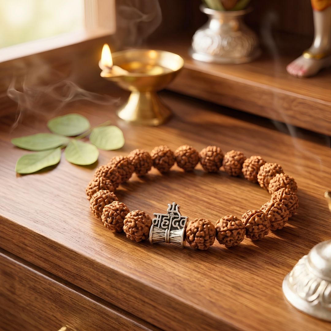 Mahadev Rudra Shakti Bracelet – Original Rudraksha with Damru-Trishul Charm