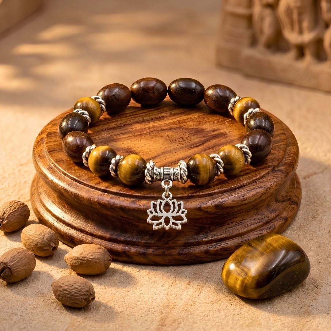 Hanuman Kamal Gatta Tiger Eye Bracelet – Lotus Seed for Courage & Confidence