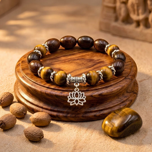 Hanuman Kamal Gatta Tiger Eye Bracelet – Lotus Seed for Courage & Confidence