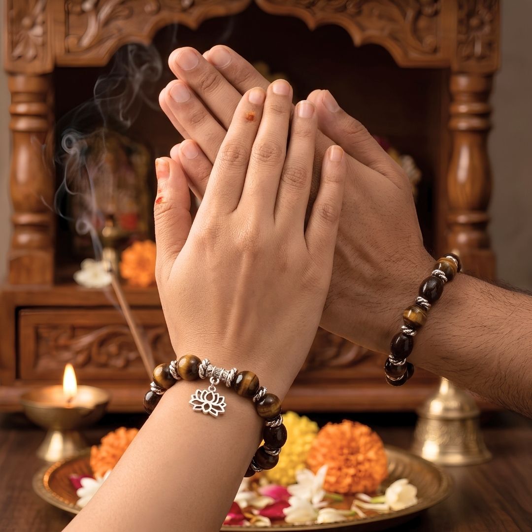 Hanuman Kamal Gatta Tiger Eye Bracelet – Lotus Seed for Courage & Confidence