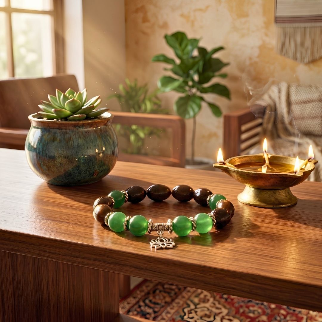 Kubera Kamal Gatta Green Aventurine Bracelet – Lotus Seed for Luck & Opportunity