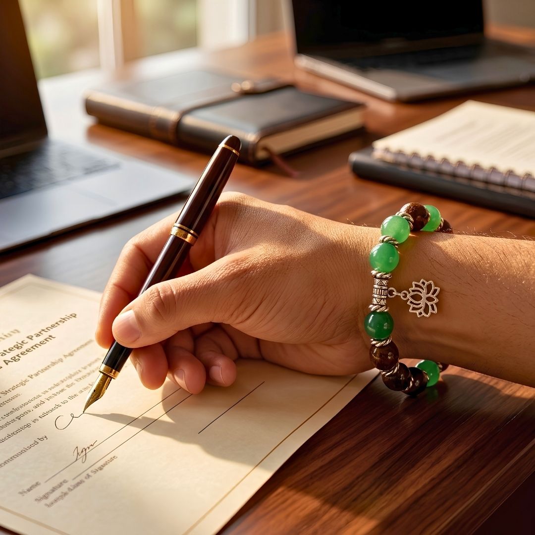 Kubera Kamal Gatta Green Aventurine Bracelet – Lotus Seed for Luck & Opportunity