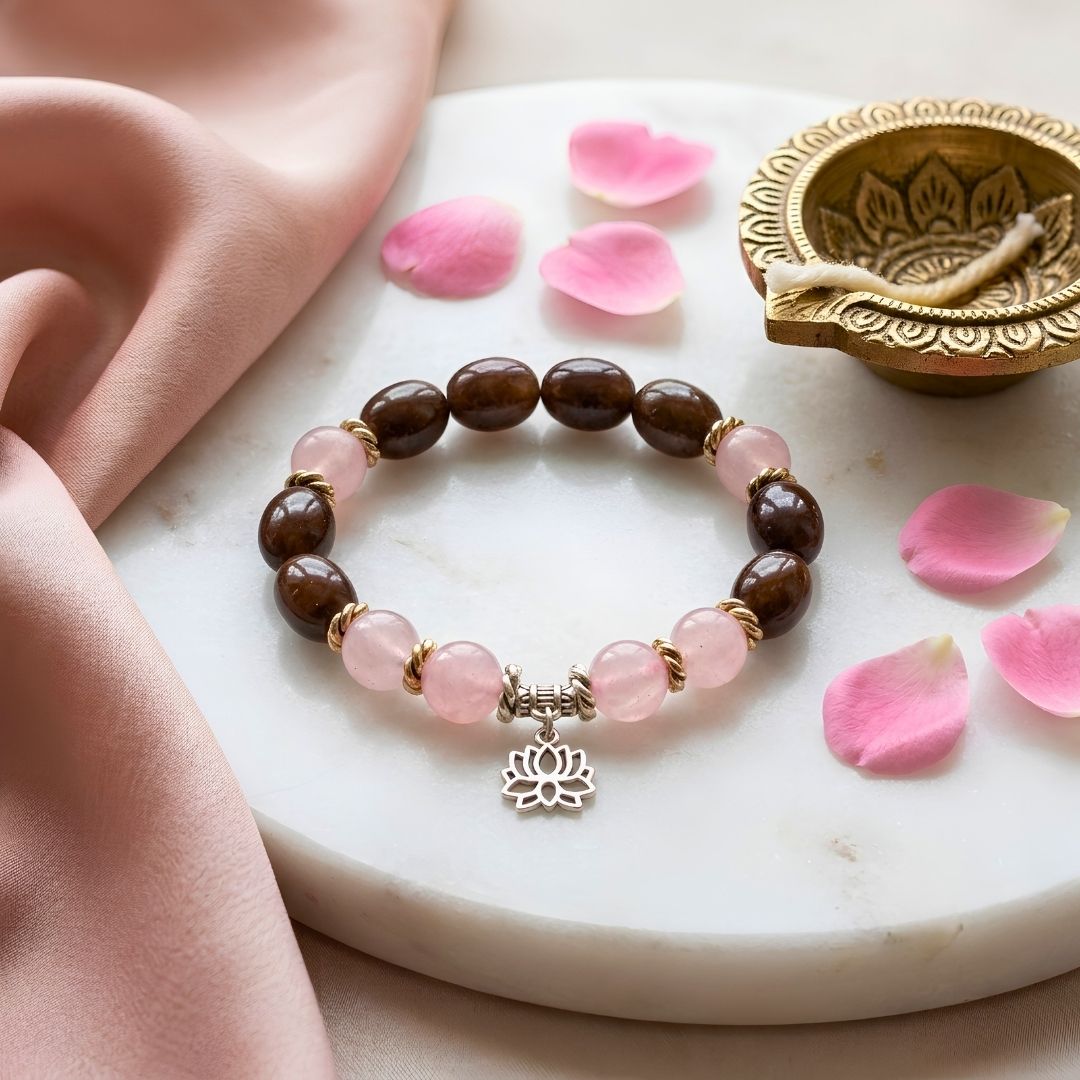 Radha-Krishna Kamal Gatta Rose Quartz Bracelet – Lotus Seed for Love & Harmony