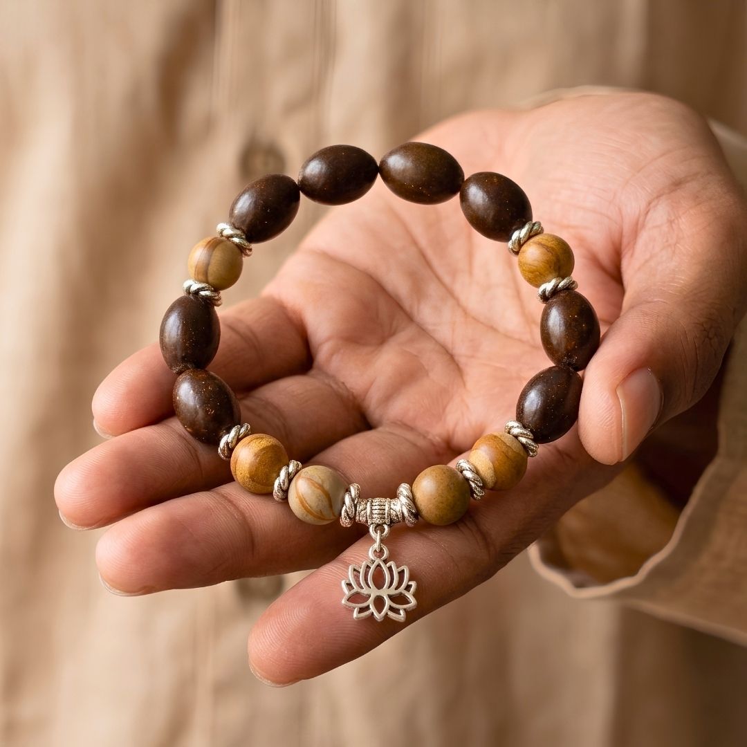 Prithvi Kamal Gatta Camel Jasper Bracelet – Lotus Seed for Stability & Grounding