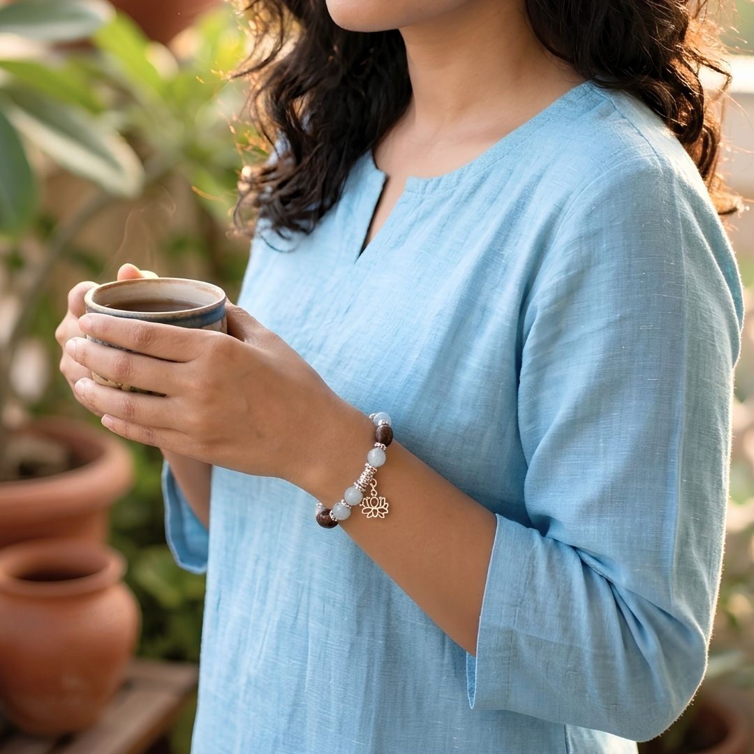 Varuna Kamal Gatta Aquamarine Bracelet – Lotus Seed for Calm & Clarity