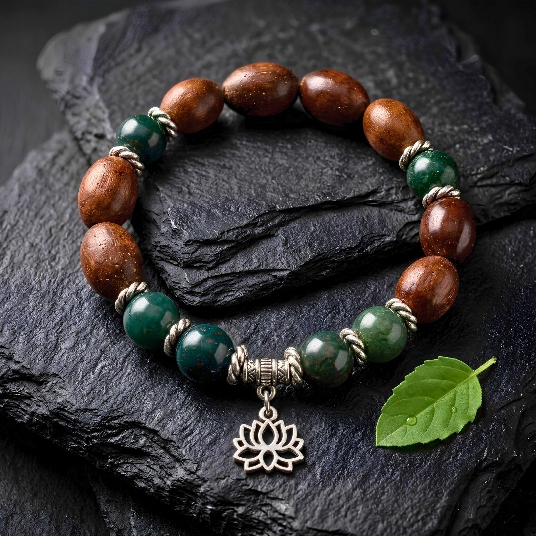 Durga Kamal Gatta Bloodstone Bracelet – Lotus Seed for Strength & Vitality