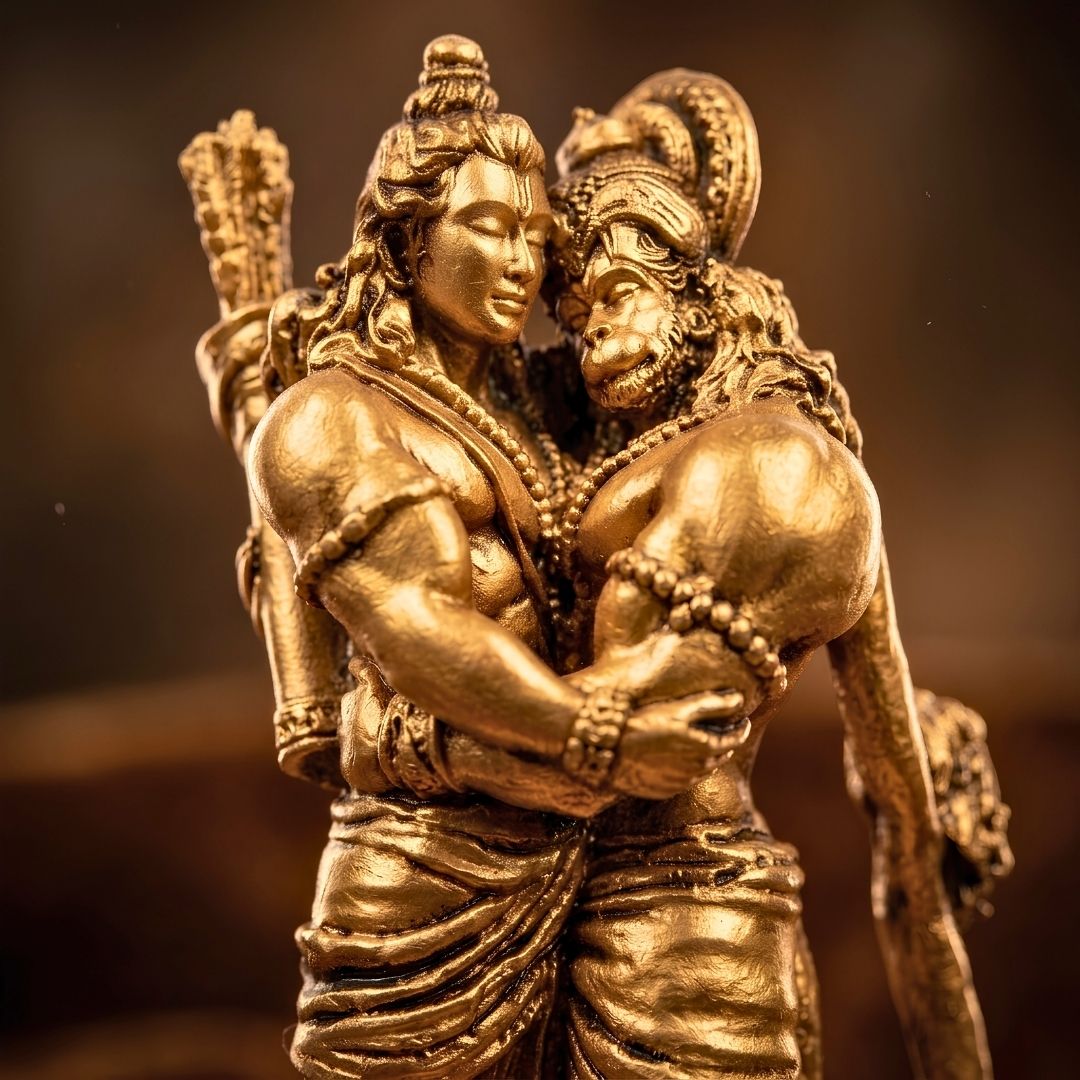 Golden Shri Ram & Hanuman Ji Milan Idol – Divine Union of Devotion